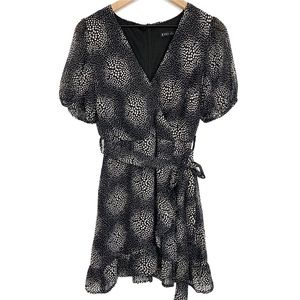 Very J Black and White Printed Faux Wrap Mini Dress - Size S‎